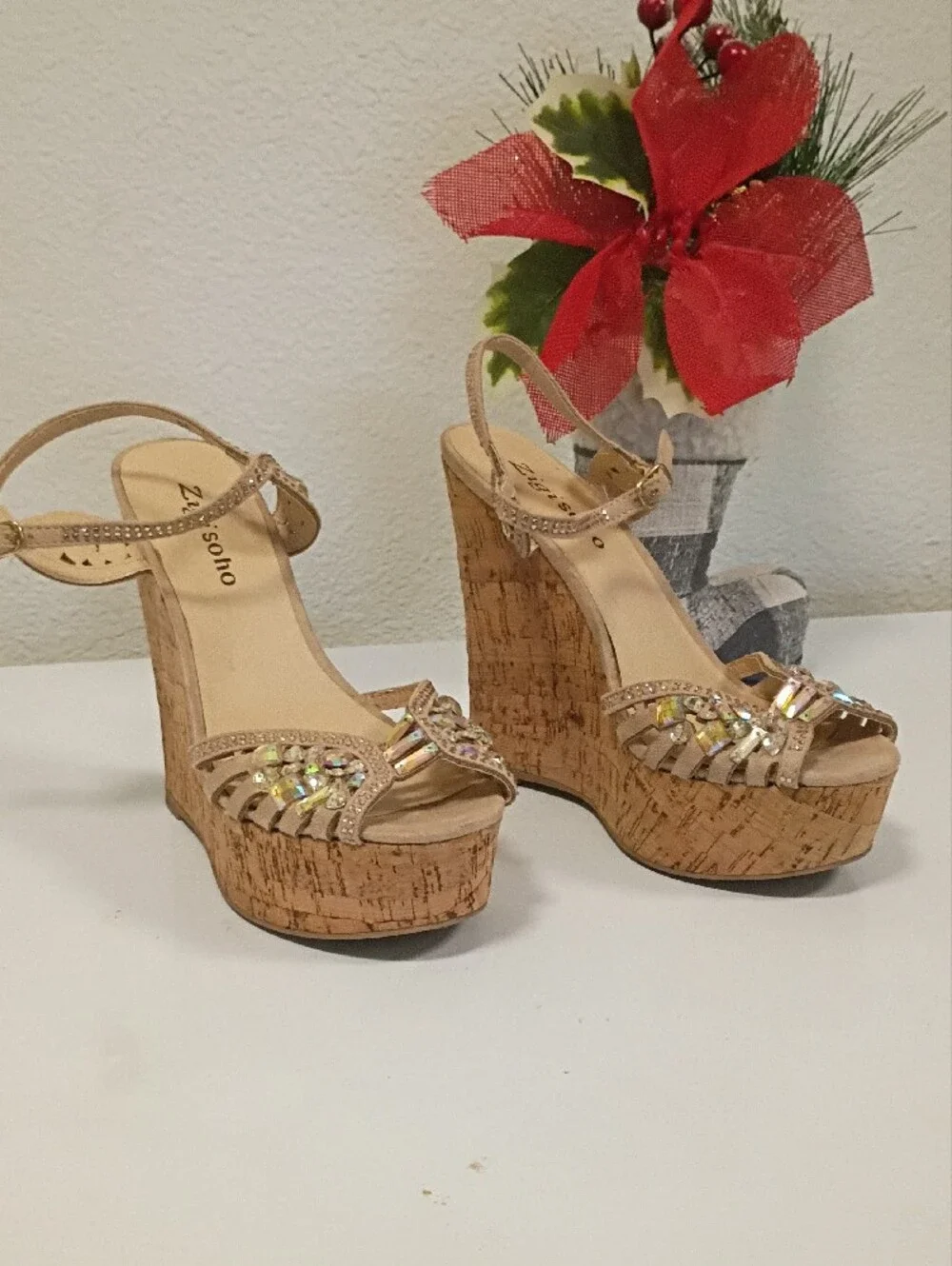 Zigi Soho Gold Crystal Cork Platform Sandals